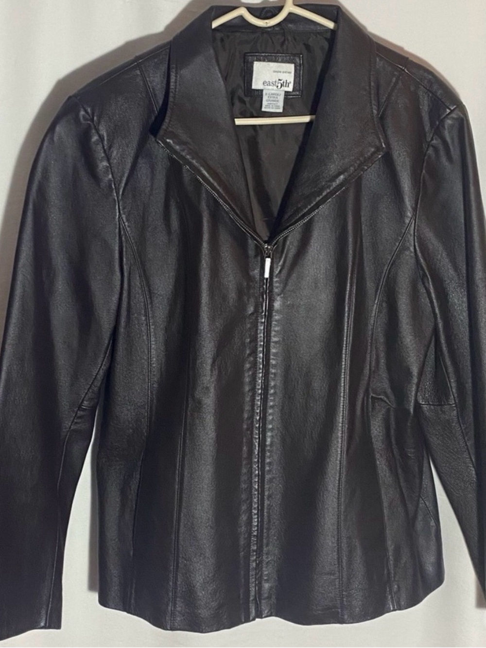 East 5th Women's Dark Brown Leather Zip-Front Blazer Jacket